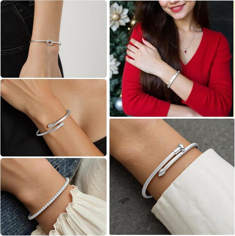 FAFUGA 18 K Gold Plated Love Bangle Bracelet Stack Cuff Jewelry for Women Jewelry Set for Women Gift with Box - Image 5